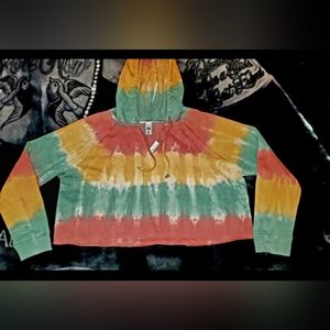 NWT Womens Cropped Tie Dye Hoodie Size 1X